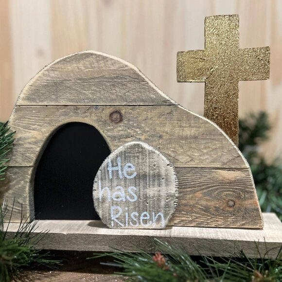He Has Risen Wood Tomb Easter Decor Spring Home Decoration Sign Gift Keepsake - Picture 3 of 9